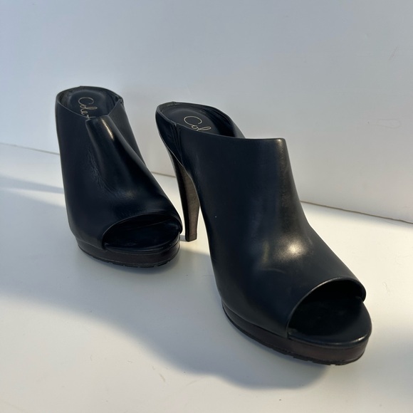 Cole Haan Black Leather Peep Toe Mules - Picture 2 of 6